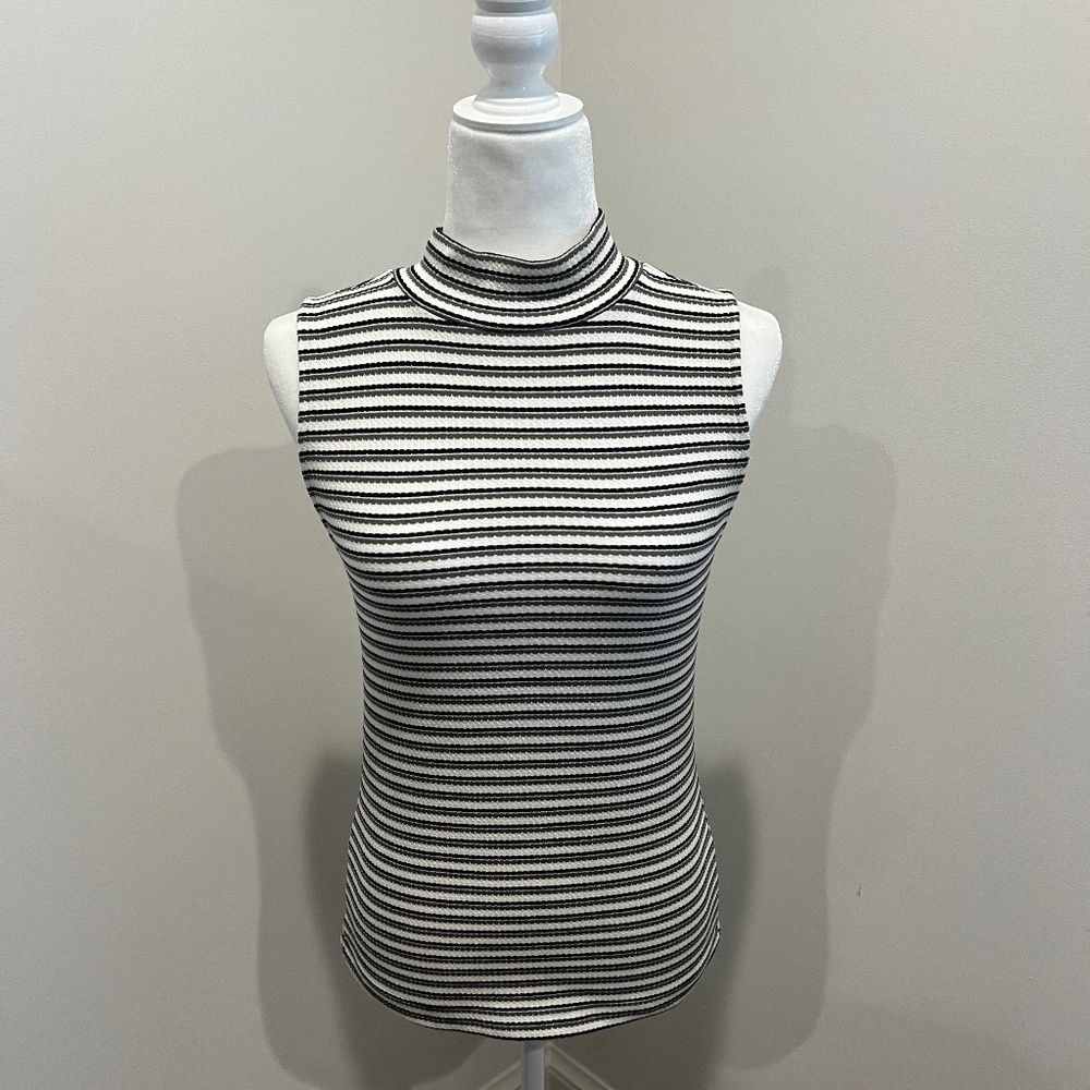 Loft Striped Ribbed Mockneck Shell Size Medium Petite